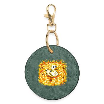 Golden Duck in Burning Lake - Round Keyring - evergreen - Front