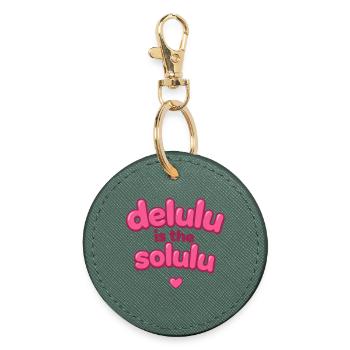Texte de la bulle rose Delulu - Porte-clés rond - vert sapin - Devant