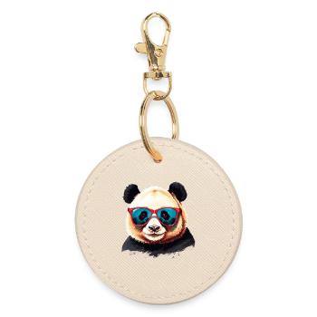 Schlauer Panda Bär Mit cooler Sonnenbrille - Runder Schlüsselanhänger - Auster - Vorne