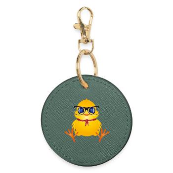 Une fille mignonne avec des lunettes de nerd - Porte-clés rond - vert sapin - Devant