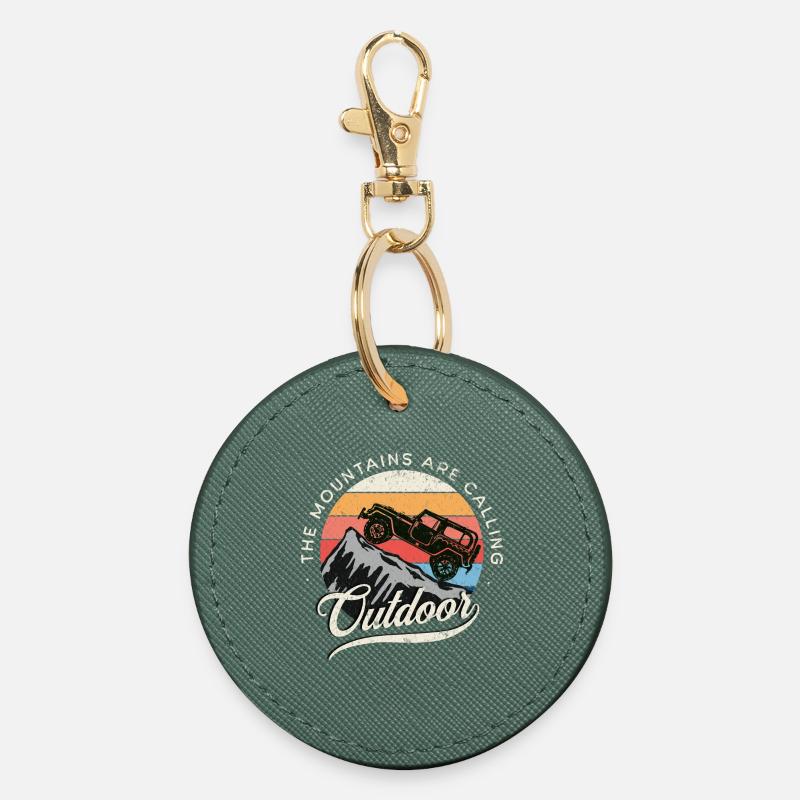 Defender Adventure Camping Retro - Round Keyring - evergreen