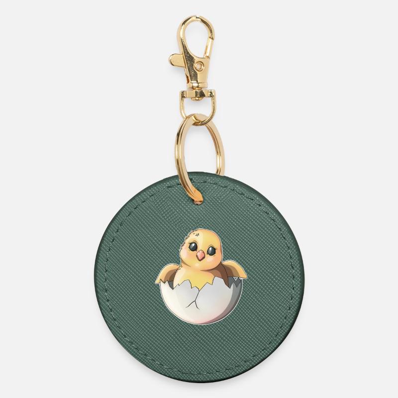 Cute Hatchling and Egg Illustration - Round Keyring - evergreen