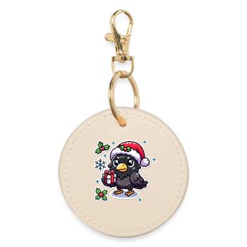 Festive Crow Mischief - Round Keyring - oyster - Front