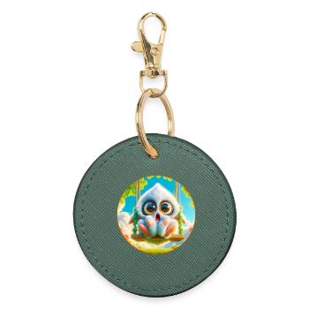 Mignon monstre câlin - Porte-clés rond - vert sapin - Devant
