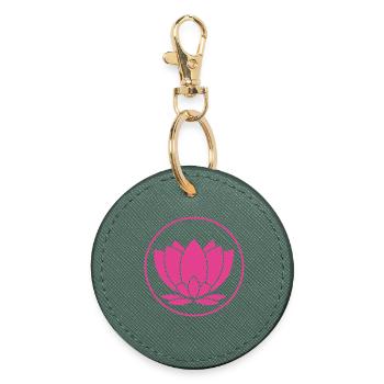 Fleur de lotus design rose - Porte-clés rond - vert sapin - Devant