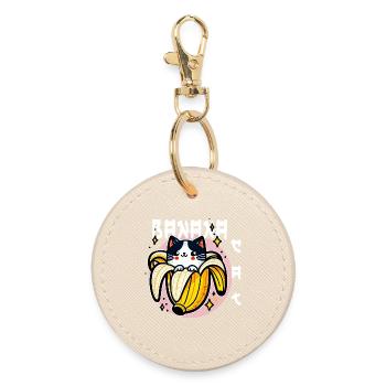 Chat banane kawaii - Porte-clés rond - huître - Devant
