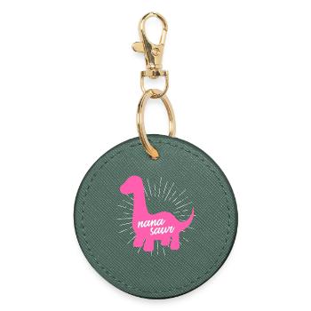 Nanasaurier-Pink-Dinosaurier-Oma-Familie - Runder Schlüsselanhänger - Fichte - Vorne
