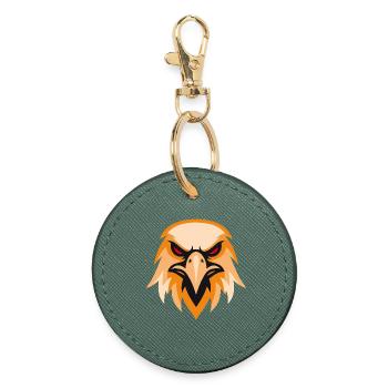 Tête d’aigle sauvage en orange - Porte-clés rond - vert sapin - Devant