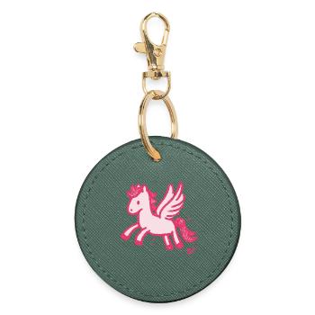 Croquis de la licorne rose du poney ailé - Porte-clés rond - vert sapin - Devant