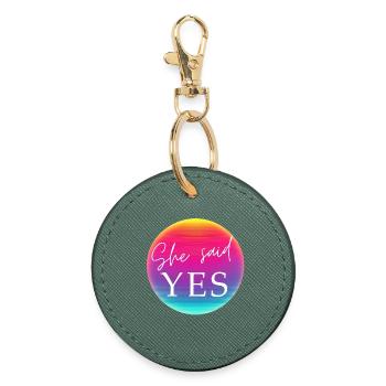 SHE SAID YES! Cool Neon Circle Personalizable - Round Keyring - evergreen - Front