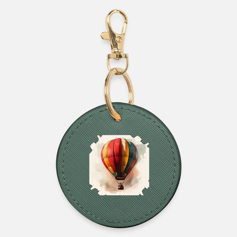 Rainbow Balloon Watercolor - Round Keyring - evergreen