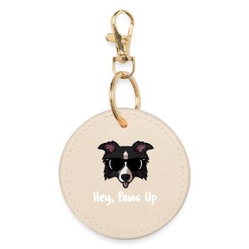 Border Collie Sunglasses Hey Paws Up Funny Dog - Round Keyring - oyster - Front