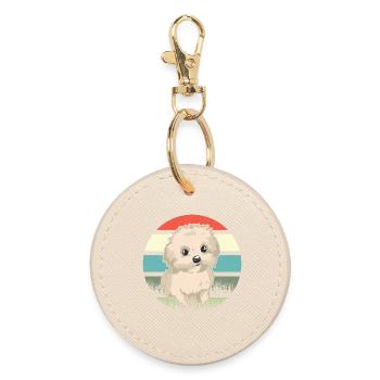 Maltese Retro Doggy Dog - Round Keyring - oyster - Front