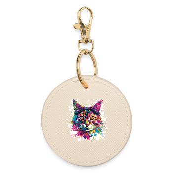 Cat Animal Art - Round Keyring - oyster - Front
