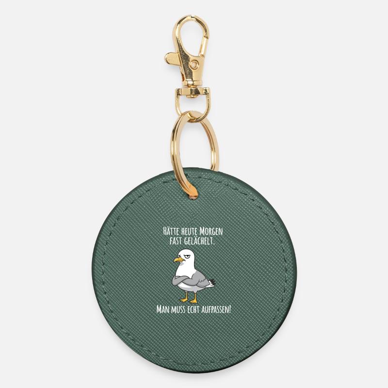 Almost Smiled – Grumpy Seagull for Morning Grouches - Round Keyring - evergreen