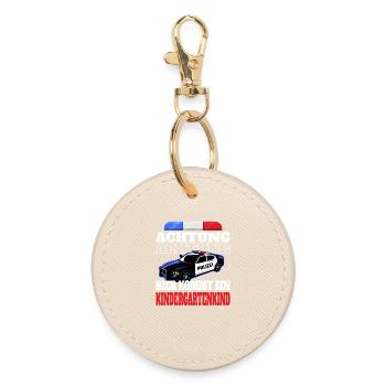 Attention police car kindergarten child - Round Keyring - oyster - Front