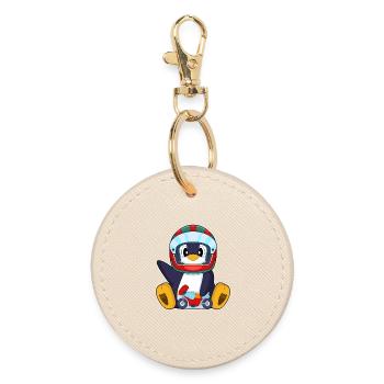 Penguin Motorcycle - Round Keyring - oyster - Front