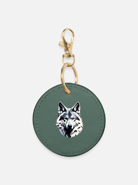 Wolf mit blauen Augen - Runder Schlüsselanhänger - Fichte