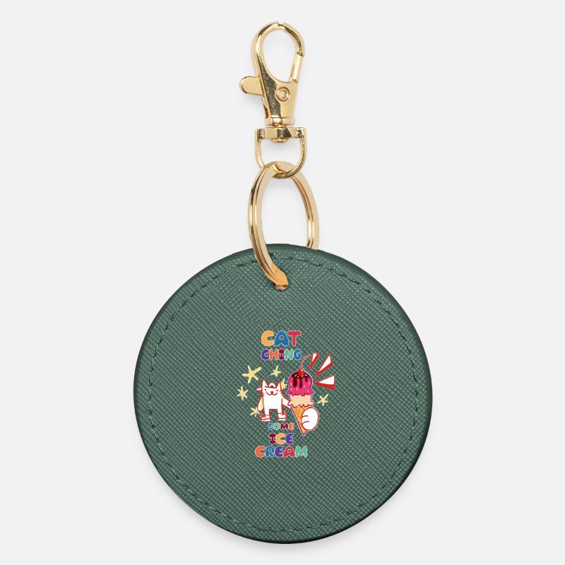 Catching some icecream - Round Keyring - evergreen