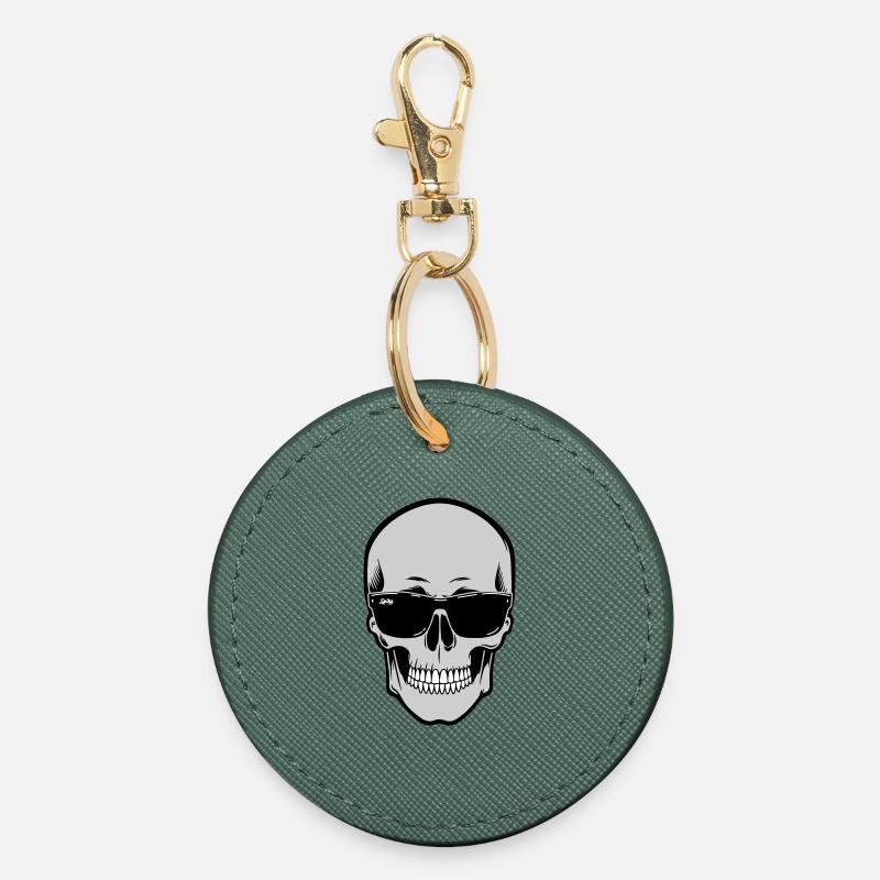 Skull with Sunglasses Graphic - Round Keyring - evergreen