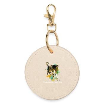 Curious Cat Watercolor Steps - Round Keyring - oyster - Front