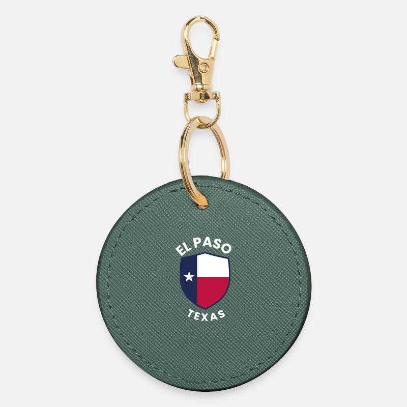 El Paso Texas Shield Flag - Round Keyring - evergreen