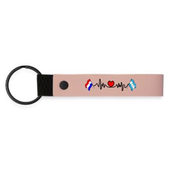 Cardio-Herz mit Flagge Niederlande, Argentinien - Matte PU Schlüsselanhänger - Rosa - Vorne