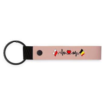 Cardio-Herz Flagge Polen, Flagge Belgien - Matte PU Schlüsselanhänger - Rosa - Vorne