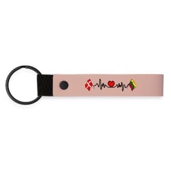 Cardio-Herz Flagge Dänemark, Flagge Litauen - Matte PU Schlüsselanhänger - Rosa - Vorne