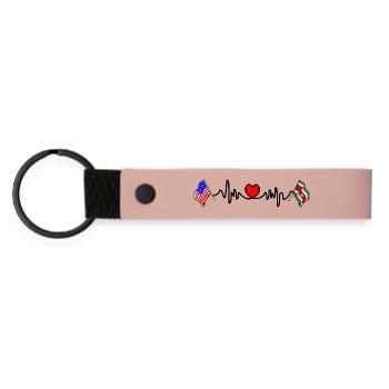 Cardio heart with USA flag and Suriname flag - Matte Pu Keyring - pink - Front