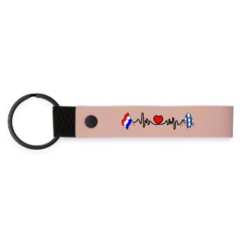 Cardio-Herz mit Flagge Niederlande, Friesland - Matte PU Schlüsselanhänger - Rosa - Vorne