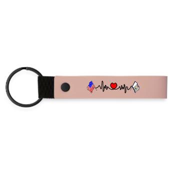 Cardio-Herz mit USA-Flagge und West Virginia-Flagge - Matte PU Schlüsselanhänger - Rosa - Vorne