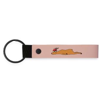 Schlafende Weihnachts-Rentiere Lustige Weihnachtskunst - Matte PU Schlüsselanhänger - Rosa - Vorne