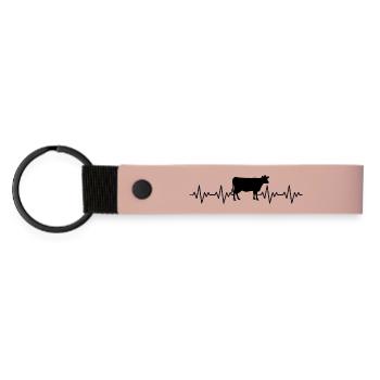 Farmer Cow ECG Heartbeat - Matte Pu Keyring - pink - Front