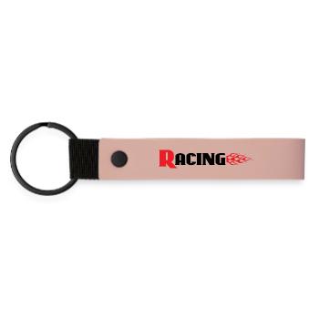 Racing Graphic With Flames - Car Auto Bike Decals - Matte Pu Keyring - pink - Front
