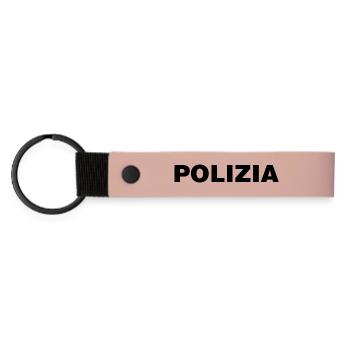 Police On – Lustiges T-Shirt mit Textmotiv - Matte PU Schlüsselanhänger - Rosa - Vorne