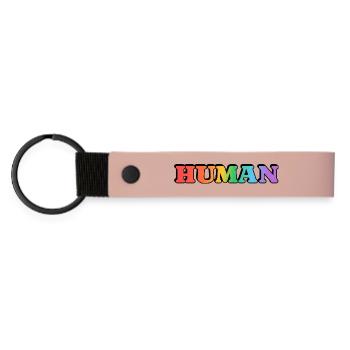 MENSCHLICHER Regenbogentext schwuler LGBT-Stolz - Matte PU Schlüsselanhänger - Rosa - Vorne