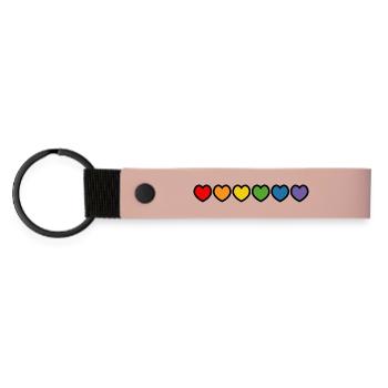 rainbow hearts black outline LGBT lgbtqi queer - Matte Pu Keyring - pink - Front