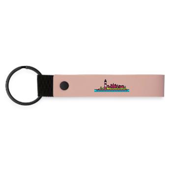 Plymouth City Skyline Smeaton's Tower Line Art - Matte Pu Keyring - pink - Front