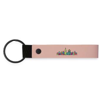 Bern City Skyline Zytglogge Moderne Linienkunst - Matte PU Schlüsselanhänger - Rosa - Vorne