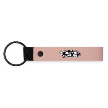 Glückliche Reisende: Flugzeug, Koffer & Kompass - Matte PU Schlüsselanhänger - Rosa - Vorne