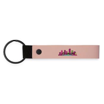 Brisbane City Skyline Story Bridge Moderne Kunst - Matte PU Schlüsselanhänger - Rosa - Vorne