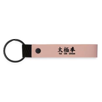 Tai Ji Quan Schrift horizontal mit Text - Matte PU Schlüsselanhänger - Rosa - Vorne