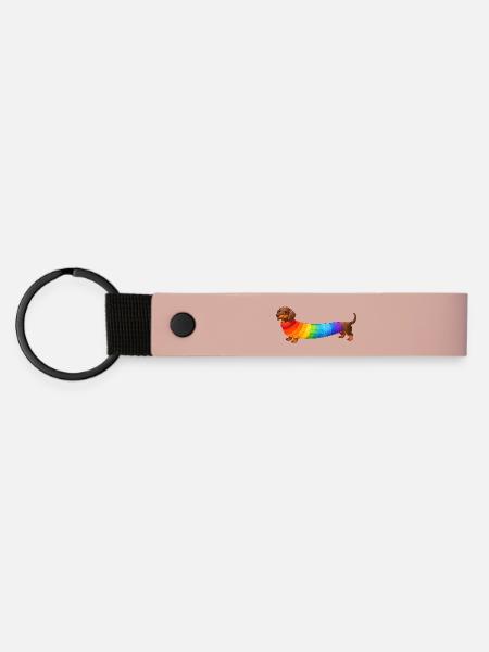 Dackel mit Regenbogen Pullover  - Matte PU Schlüsselanhänger - Rosa