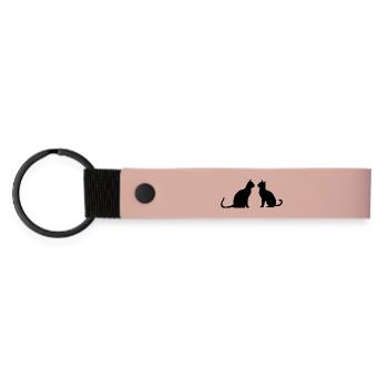 Schwarze Katze 2 Katzen Silhouetten Geschenk - Matte PU Schlüsselanhänger - Rosa - Vorne