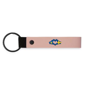 Kosovo Schweden Flagge Hände Herzform used - Matte PU Schlüsselanhänger - Rosa - Vorne