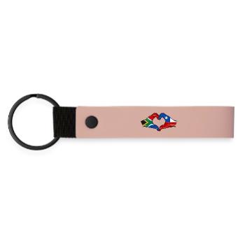 Südafrika Chile Flagge Hände Herzform used - Matte PU Schlüsselanhänger - Rosa - Vorne