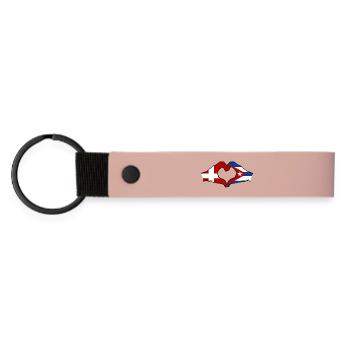 Danemark, Drapeau de Cuba, mains de cœur - Porte-clés en PU mat - rose - Devant