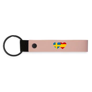 Schweden Spanien Flagge Herz - Matte PU Schlüsselanhänger - Rosa - Vorne