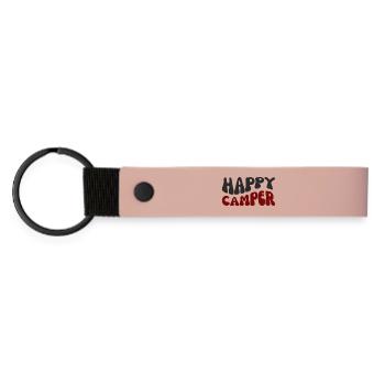 Fröhlicher Camper Druck - Matte PU Schlüsselanhänger - Rosa - Vorne